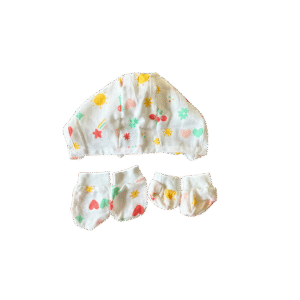 Cap Mitten  Booty Set Muslin - Happy